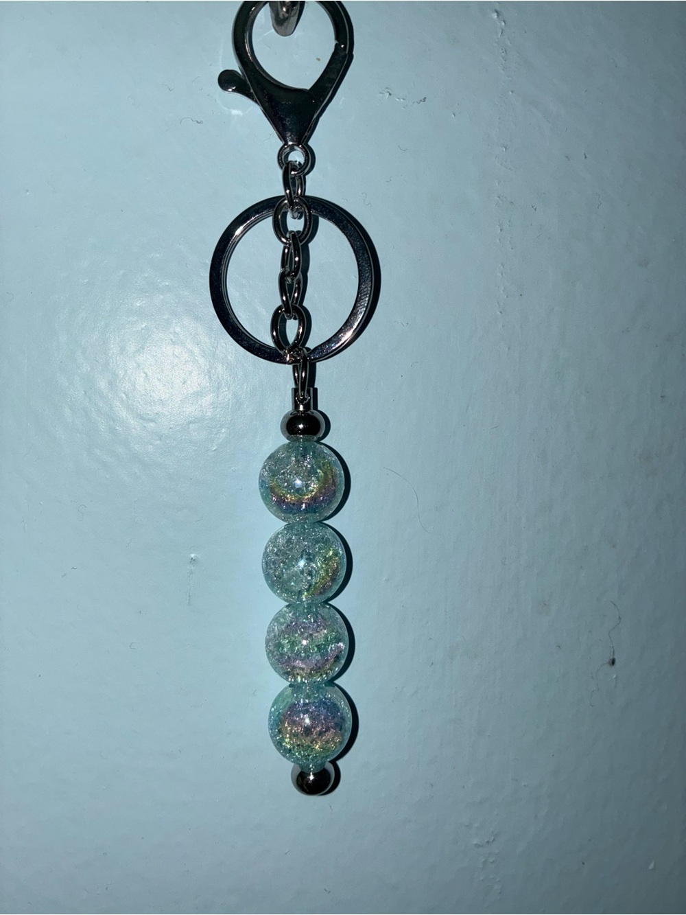 Crystal Bead Keychain Bag Charm - Iridescent Aqua